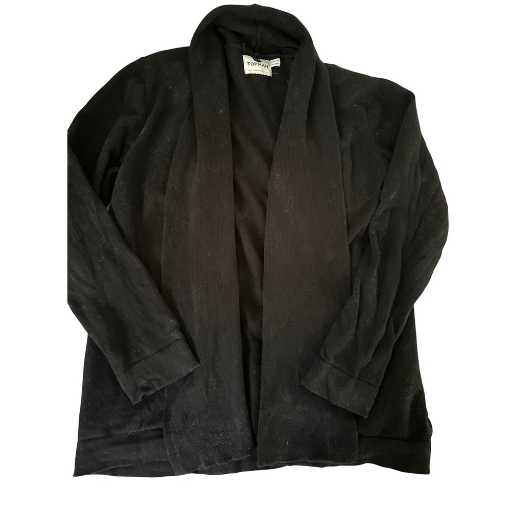 Topman Black Open Front Cardigan Sweater Knit Heavy Size Large Long Sleeve